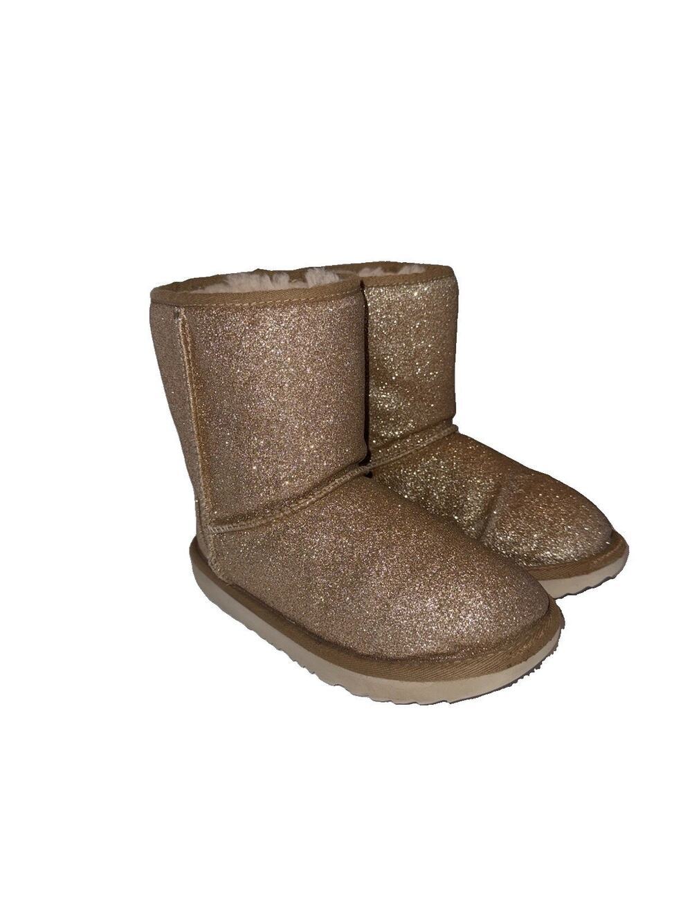 Ugg Classic Short Glitter Gold Sheepskin Boot Kids (1111852K) US2/UK1/EU33.5 - Picture 2 of 10
